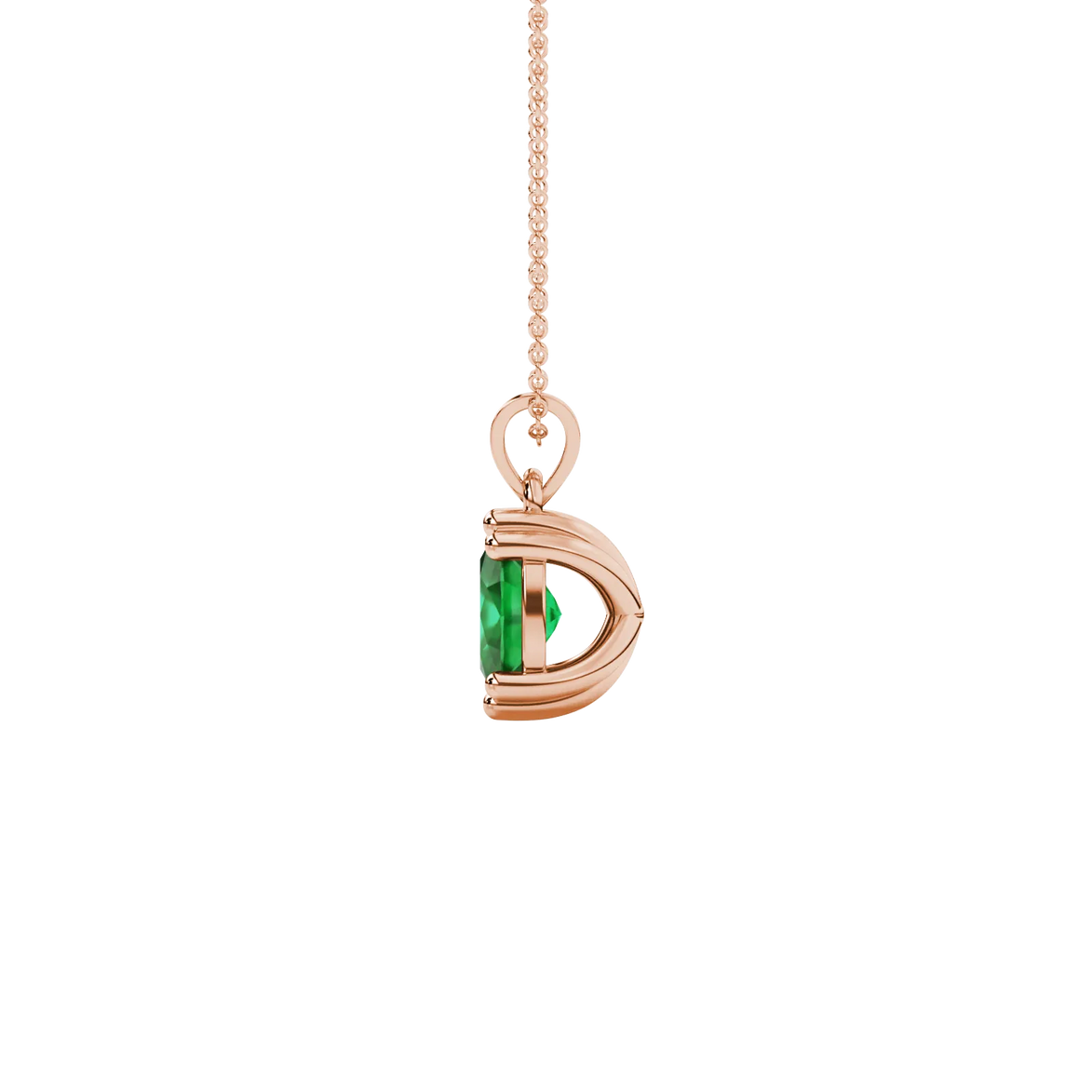 Side profile, rose gold emerald green pendant, vintage basket gallery.
