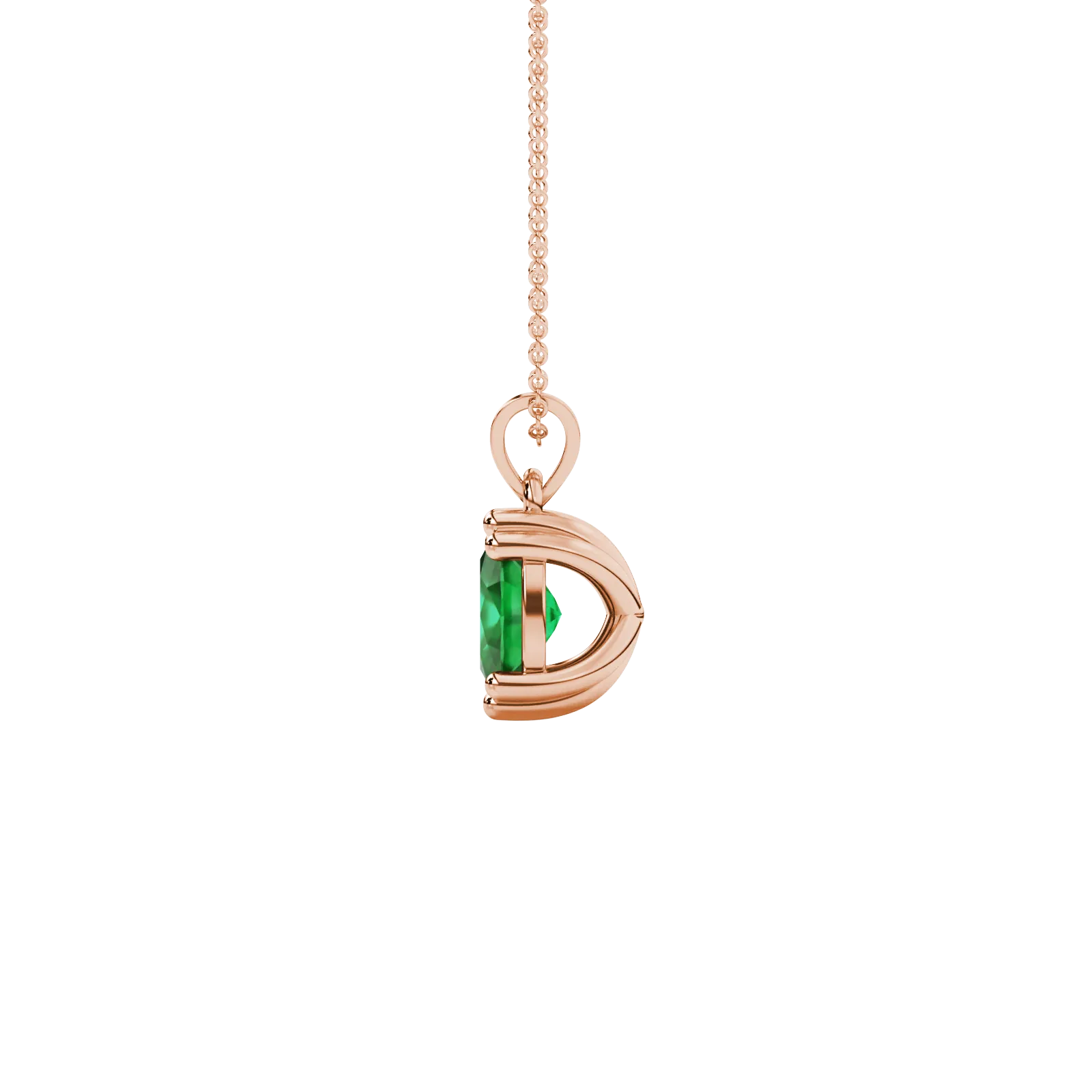 Side profile, rose gold emerald green pendant, vintage basket gallery.