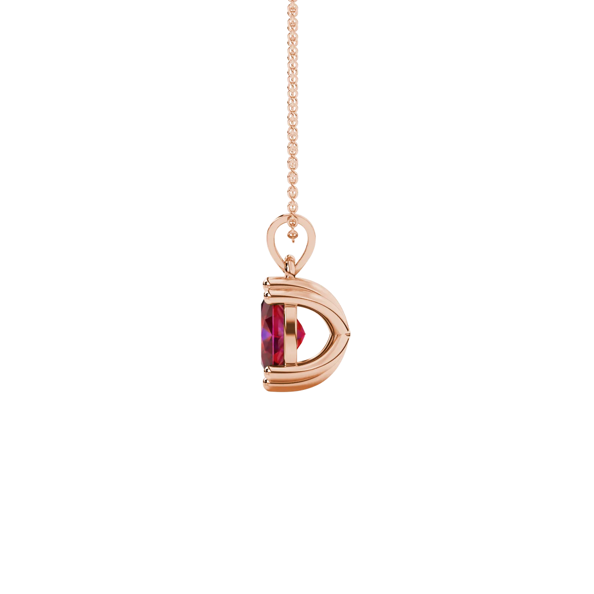 Side profile, rose gold raspberry red pendant, vintage basket gallery.