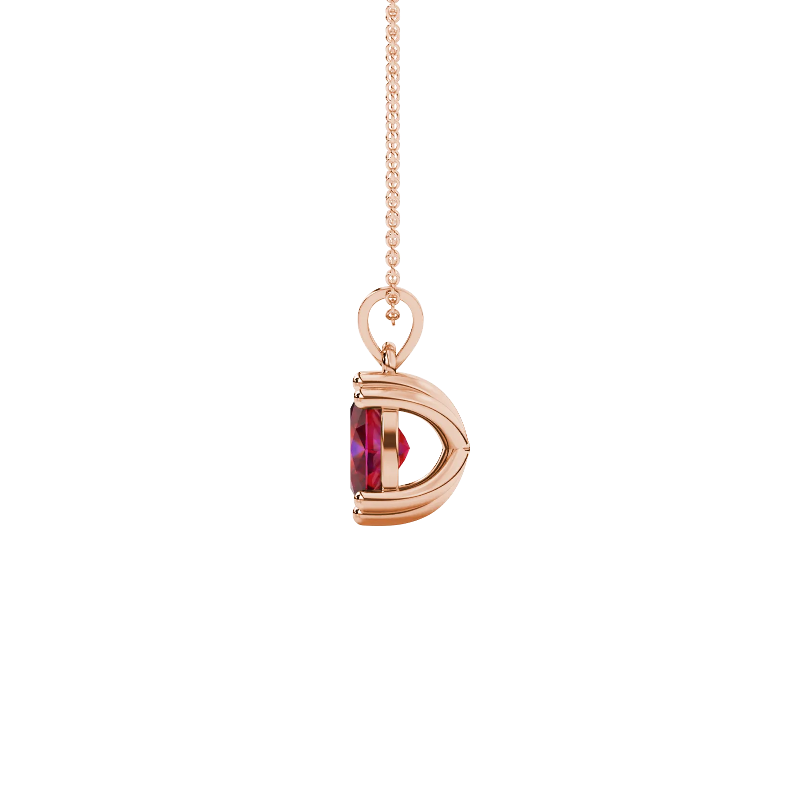 Side profile, rose gold raspberry red pendant, vintage basket gallery.