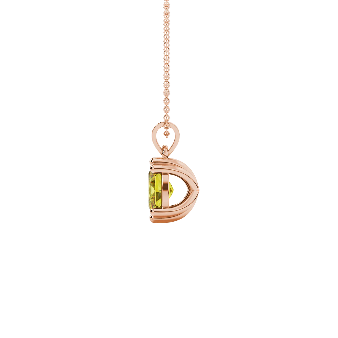 Side profile, rose gold canary yellow pendant, vintage basket gallery.