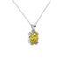 Close-up oval cut canary yellow gemstone pendant, white gold vintage basket.