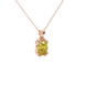 Close-up, oval cut canary yellow gemstone pendant, rose gold vintage basket.