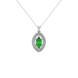 Marquise cut emerald green gemstone pendant, white gold falling edge halo setting