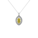 Marquise cut canary yellow gemstone pendant, white gold falling edge halo setting.