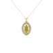 Marquise cut canary yellow gemstone pendant, yellow gold falling edge halo setting.