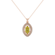 Marquise cut canary yellow gemstone pendant, rose gold falling edge halo setting.