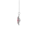 Side profile, white gold raspberry red pendant, falling edge halo gallery.