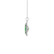 Side profile, white gold emerald green pendant, falling edge halo gallery.