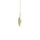 Side profile, yellow gold emerald green pendant, falling edge halo gallery.