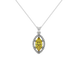 Marquise cut canary yellow gemstone pendant, white gold French pavé halo setting.