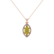 Marquise cut canary yellow gemstone pendant, rose gold French pavé halo setting.