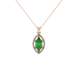 Marquise cut emerald green gemstone pendant, rose gold French pavé halo setting.