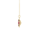 Side profile, yellow gold raspberry red pendant, French pavé halo gallery.