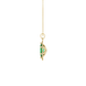 Side profile, yellow gold emerald green pendant, French pavé halo gallery.
