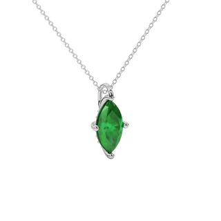 Close-up View: Macro shot, marquise cut emerald green gemstone, white gold pavé basket.
