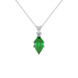 Marquise cut emerald green gemstone pendant, white gold scalloped six prong setting.