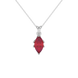 Marquise cut raspberry red gemstone pendant, white gold scalloped six prong setting.