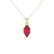 Marquise cut raspberry red gemstone pendant, yellow gold scalloped six prong setting