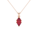 Marquise cut raspberry red gemstone pendant, rose gold scalloped six prong setting.