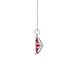 Side profile, white gold raspberry red pendant, scalloped six prong gallery.