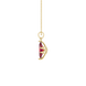 Side profile, yellow gold raspberry red pendant, scalloped six prong gallery.