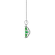 Side profile, white gold emerald green pendant, scalloped six prong gallery.
