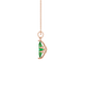 Side profile, rose gold emerald green pendant, scalloped six prong gallery.