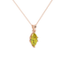 Close-up, marquise cut canary yellow gemstone pendant, rose gold scalloped six prong.