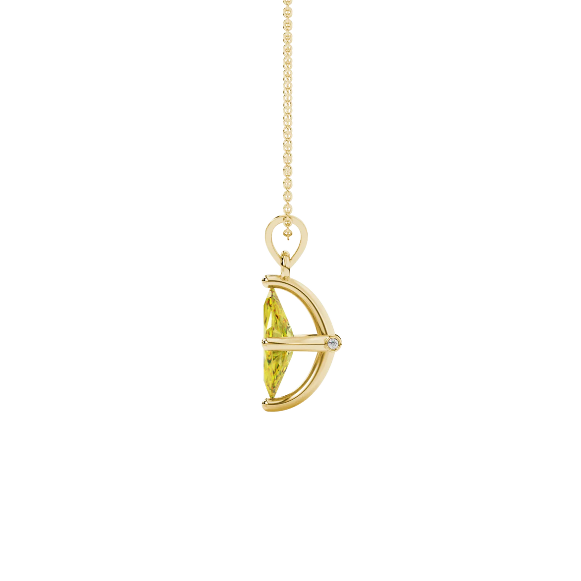 Side profile, yellow gold canary yellow pendant, surprise diamond gallery.