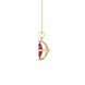 Side profile, yellow gold raspberry red pendant, surprise diamond gallery.