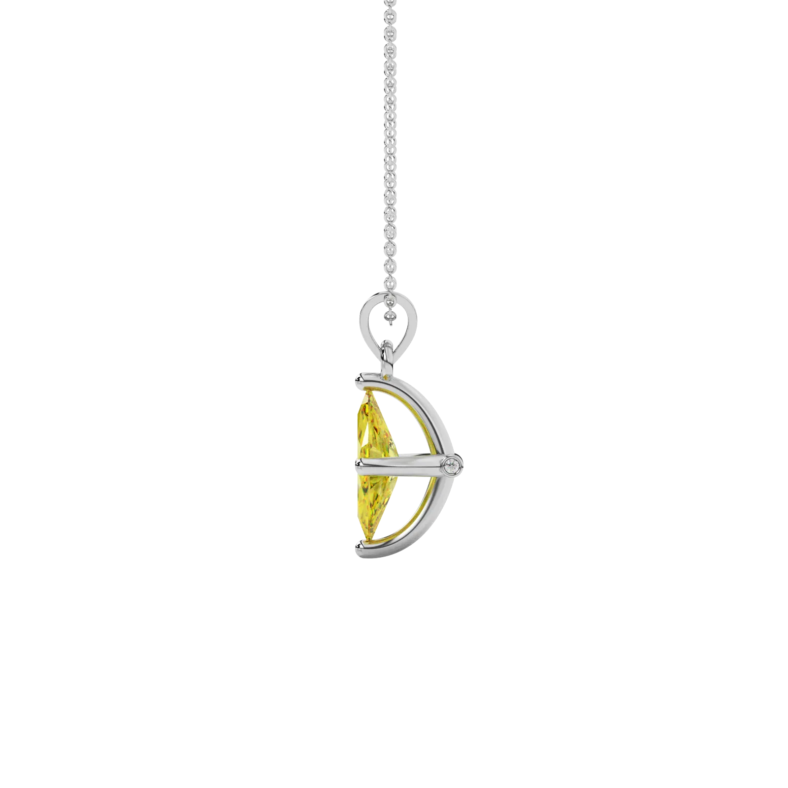 Side profile, white gold canary yellow pendant, surprise diamond gallery.