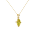 Close-up, marquise cut canary yellow gemstone, yellow gold surprise diamond pendant.
