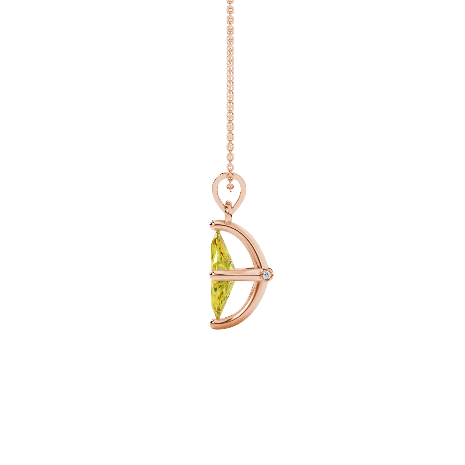 Side profile, rose gold canary yellow pendant, surprise diamond gallery.