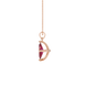 Side profile, rose gold raspberry red pendant, surprise diamond gallery.