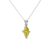 Close-up marquise cut canary yellow gemstone, white gold surprise diamond setting