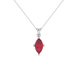 Marquise cut raspberry red gemstone pendant, white gold surprise diamond setting.