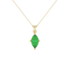 Marquise cut emerald green gemstone pendant, yellow gold surprise diamond setting