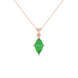 Marquise cut emerald green gemstone pendant, rose gold surprise diamond setting.