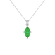 Marquise cut emerald green gemstone pendant, white gold surprise diamond setting.