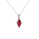 Macro shot, marquise cut raspberry red gemstone, white gold surprise diamond setting.