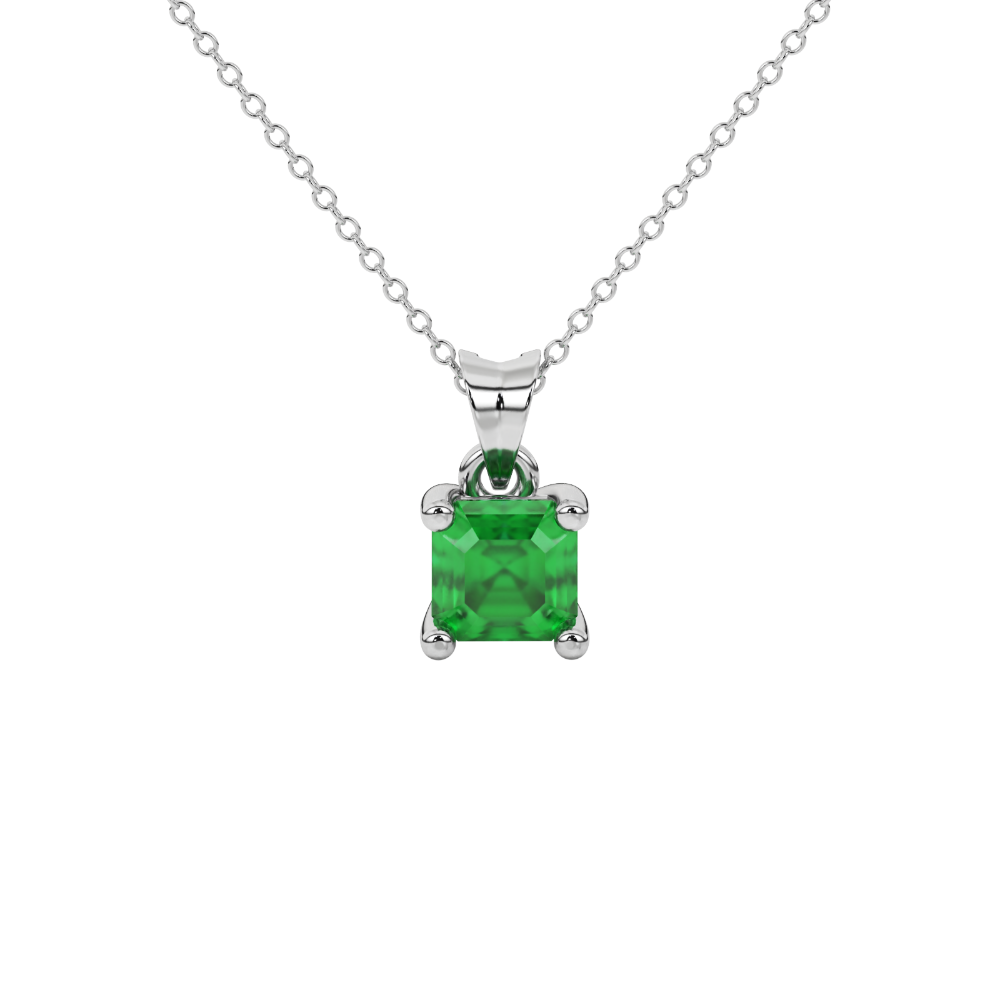 Asscher cut gemstone solitaire pendant in gold with classic four-prong basket setting