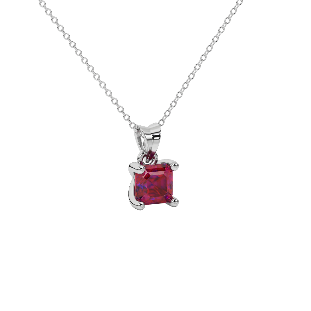 Asscher cut gemstone solitaire pendant in gold with classic four-prong basket setting