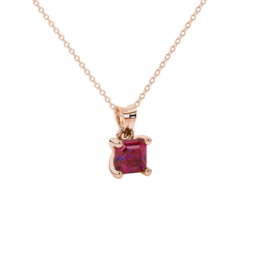 Asscher cut gemstone solitaire pendant in gold with classic four-prong basket setting