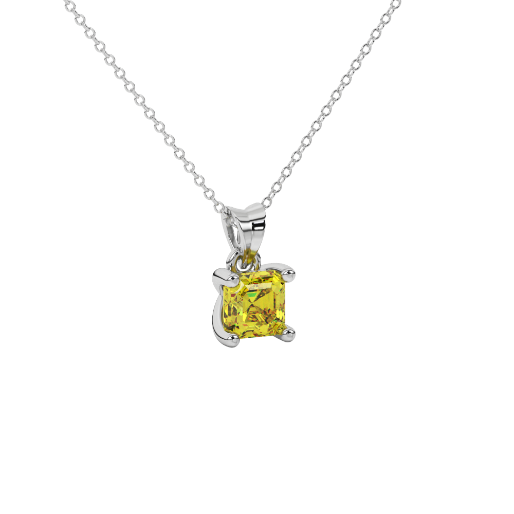 Asscher cut gemstone solitaire pendant in gold with classic four-prong basket setting