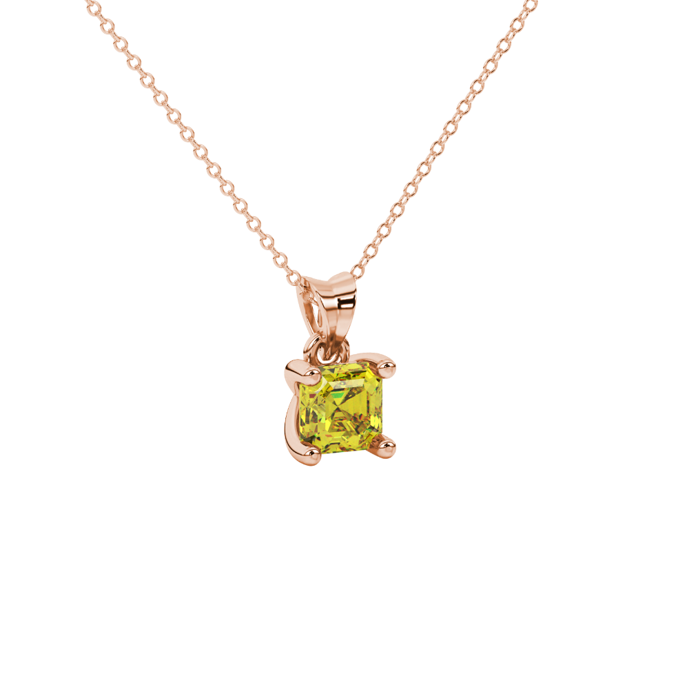Asscher cut gemstone solitaire pendant in gold with classic four-prong basket setting
