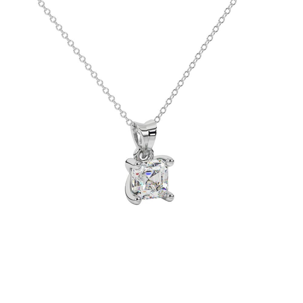 Asscher cut gemstone solitaire pendant in gold with classic four-prong basket setting