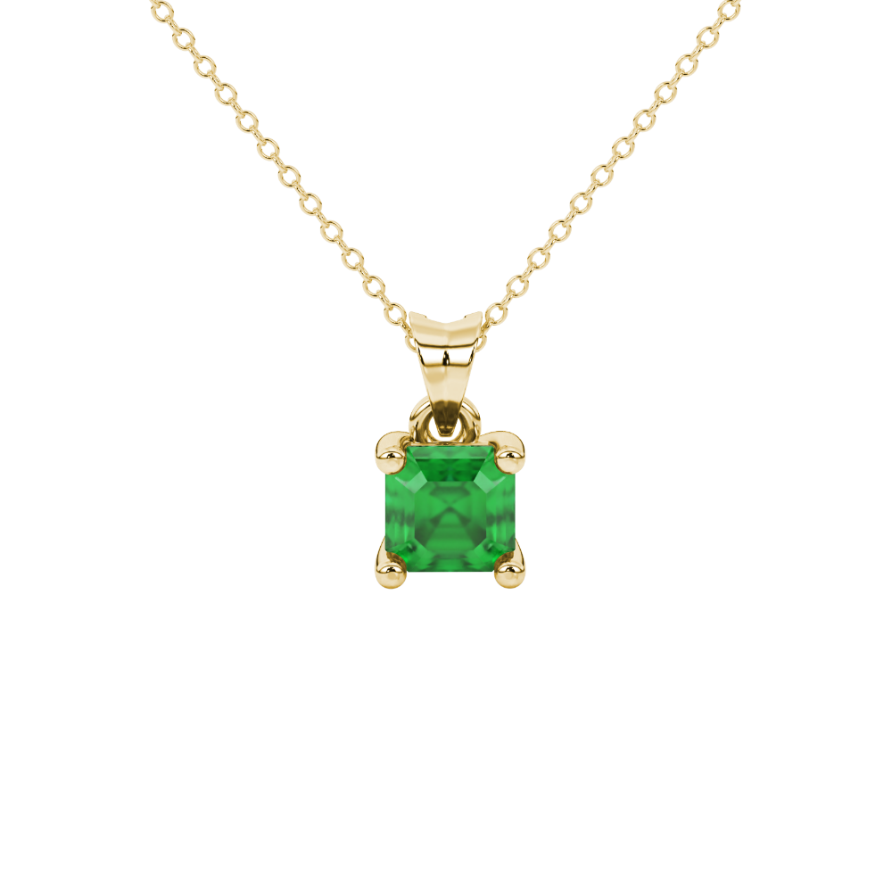 Asscher cut gemstone solitaire pendant in gold with classic four-prong basket setting