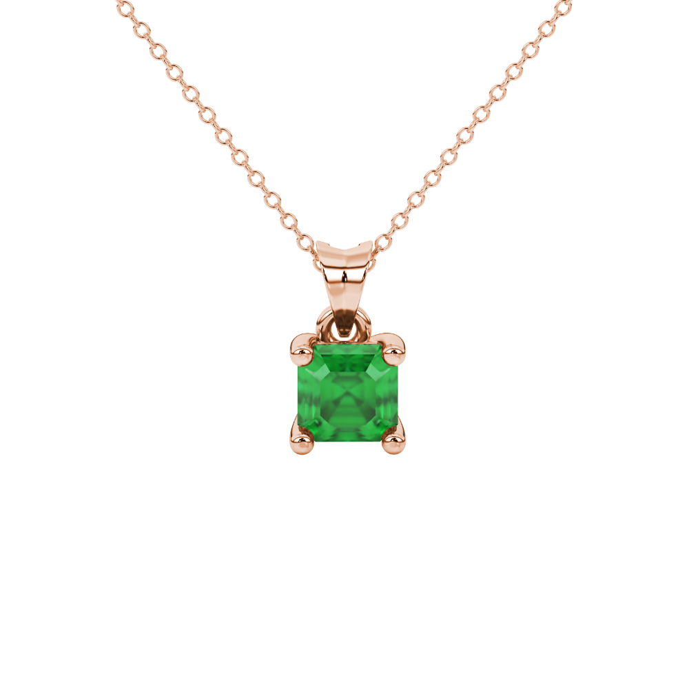 Asscher cut gemstone solitaire pendant in gold with classic four-prong basket setting