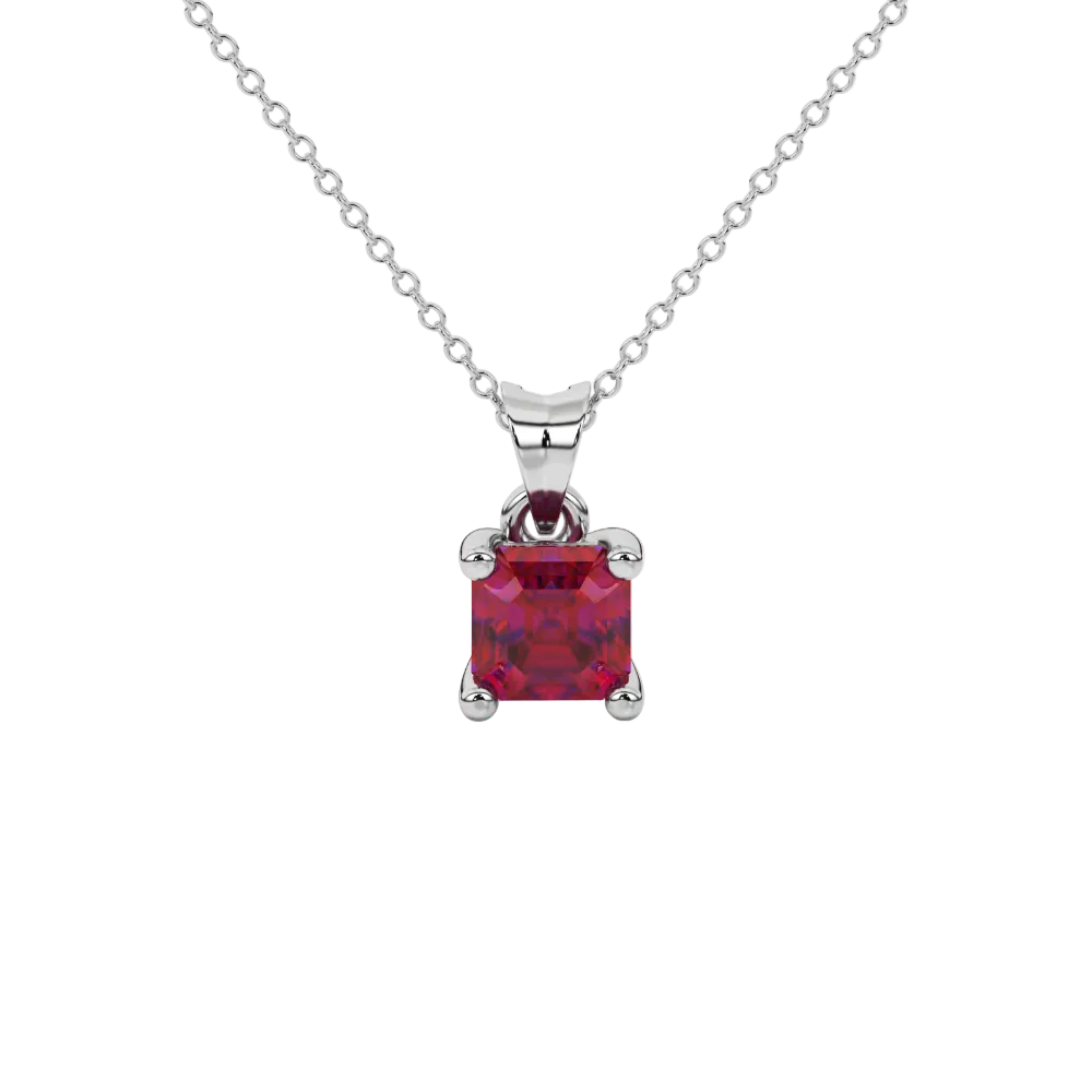 Asscher cut gemstone solitaire pendant in gold with classic four-prong basket setting